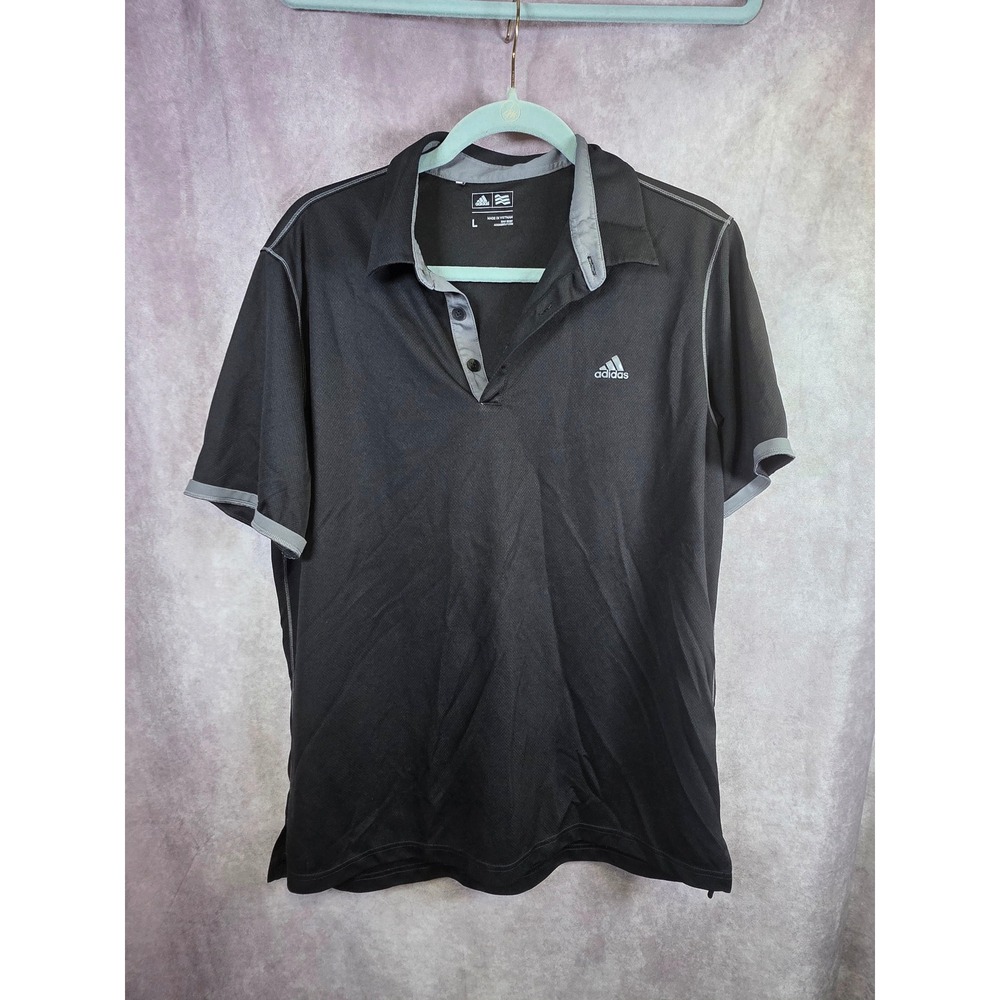 Adidas Golf Polo Shirt Mens Large Black Athletic Sport‎ Training Short Sleeve